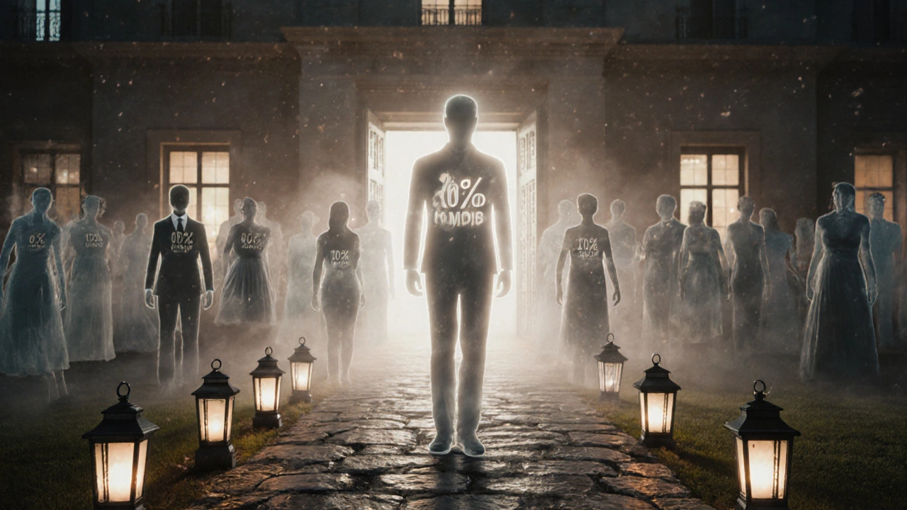 A solid transparent figure stands amid fading outlines, symbolizing 80% wedding attendance rate.