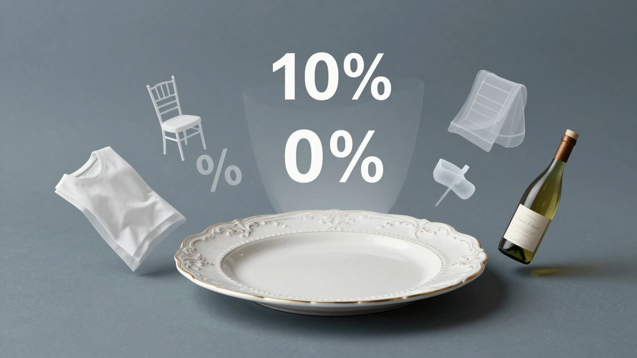 Abstract representation of hidden wedding catering costs around a plate