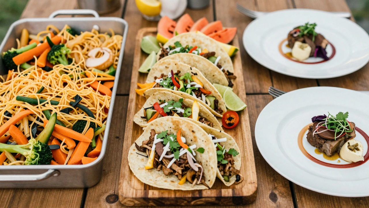 Comparison of buffet, food station, and plated dinner catering styles