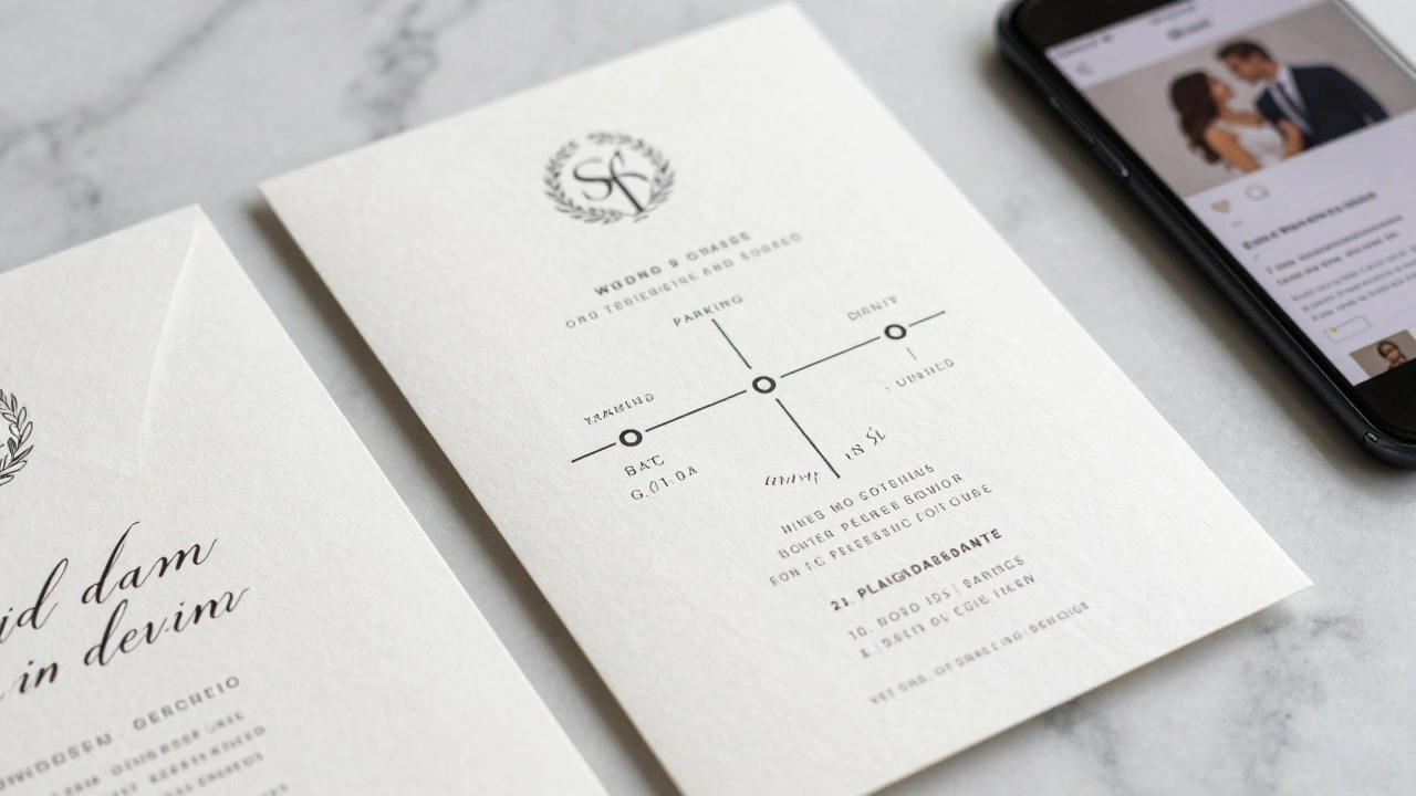 Elegant wedding invitation suite with detailed logistical inserts