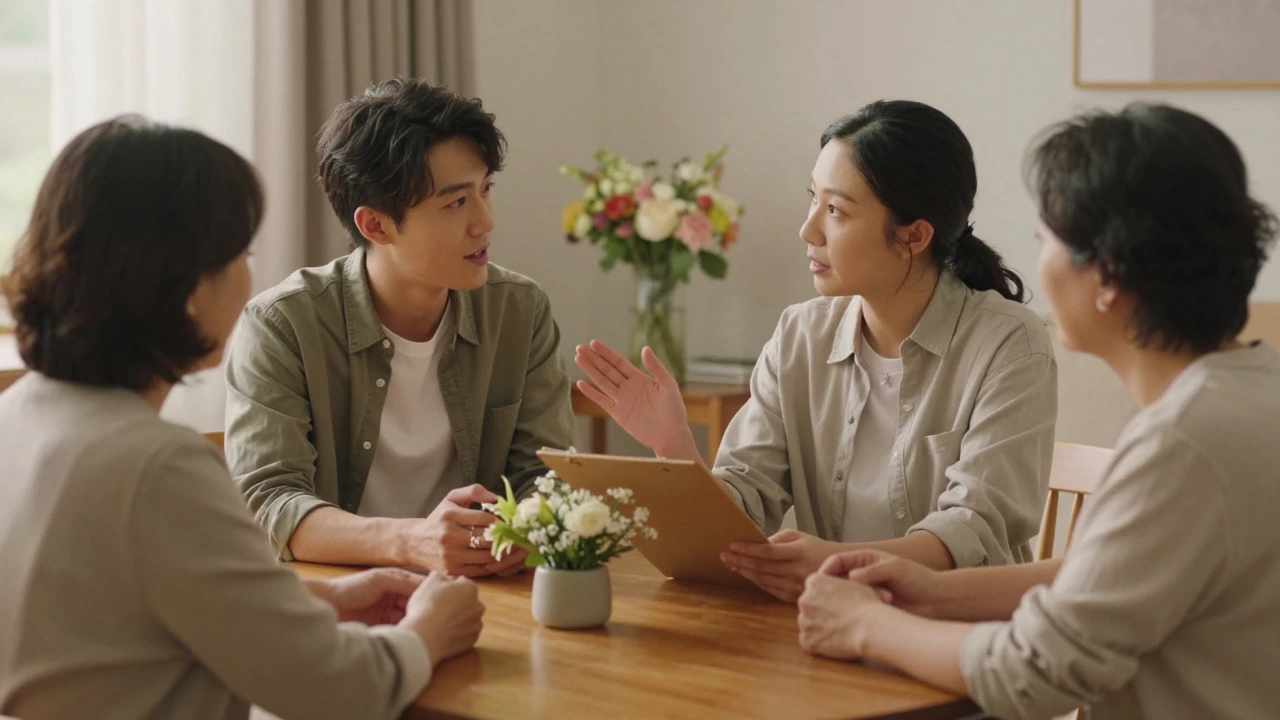 Family having a respectful conversation about wedding financial contributions