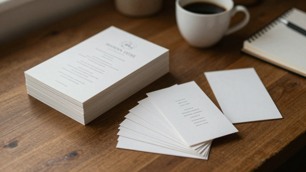Stack of wedding invitations and place cards showing extra buffer copies