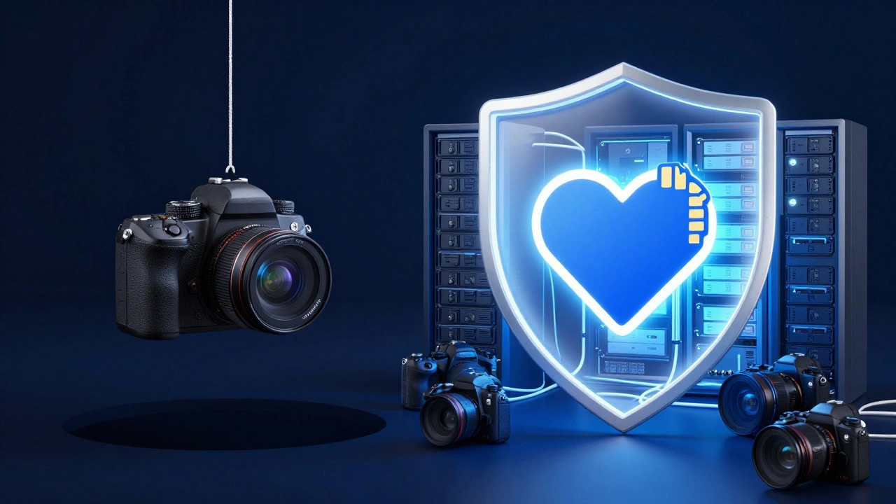 Visual metaphor showing secure backup systems versus risky single-camera setups