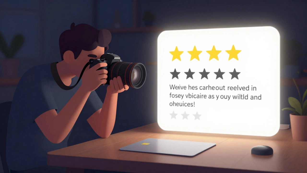 Conceptual image linking photographer's hard work with client reviews and gifts.
