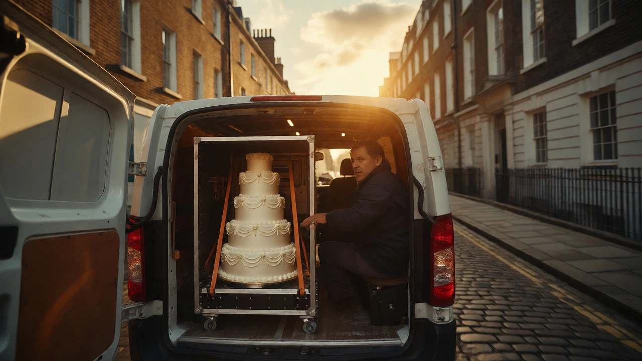 Delivery van carrying wedding cake in Dublin streets